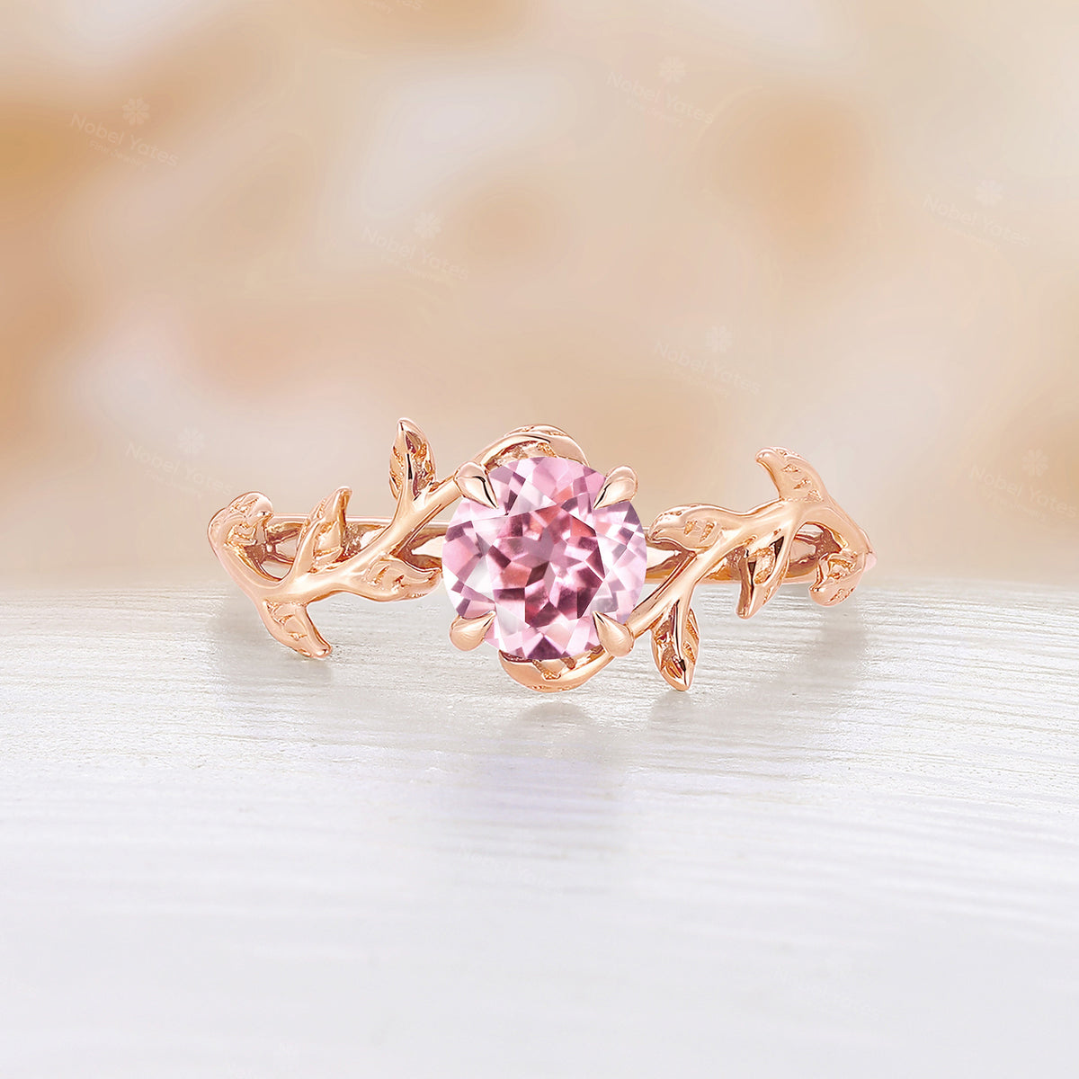 Lab Grown Padparadscha Nature Inspired Solitaire Engagement Ring Rose Gold