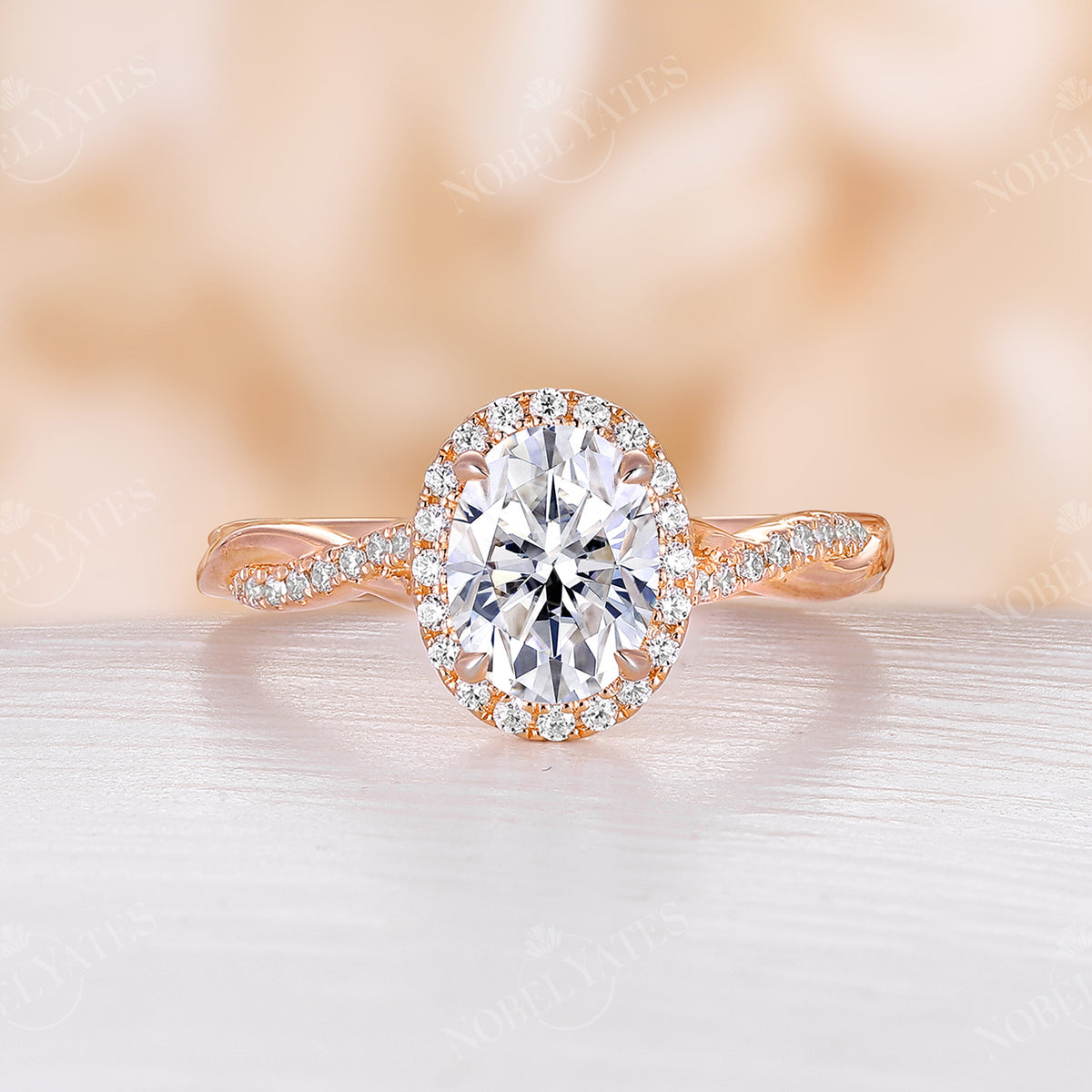 Vintage Oval Moissanite Halo&Twist Engagement Ring Rose Gold
