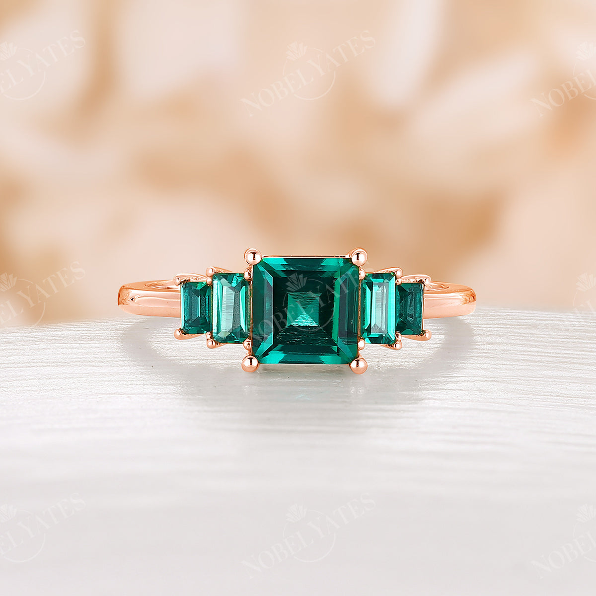 All Emerald Engagement Ring Princess Cut Side Stones RIng