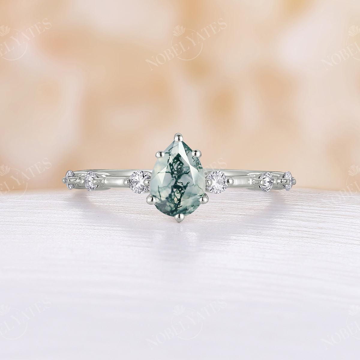 Pear Moss Agate Bubble Engagement Ring Rose Gold