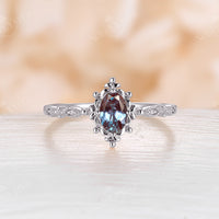 Vintage Lab Alexandrite & Diamond Milgrain Engagement Ring Rose Gold