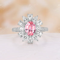 Oval Lab Grown Padparadscha Rose Cut Moissanite Halo Engagement Ring