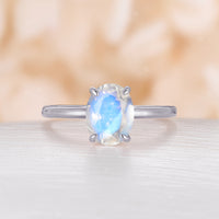 Classic Solitaire Oval White Opal Engagement Ring Rose Gold