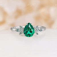 Lab Emerald Marquise Moss Agate Rose Gold Engagement Ring
