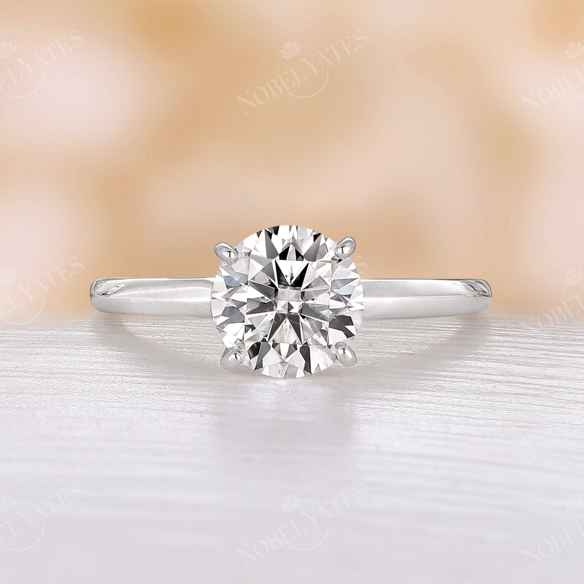 Classic Solitaire 7.5mm Round Moissanite Engagement Ring Rose Gold