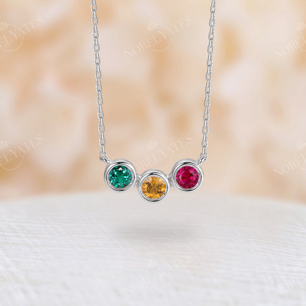 Three Stone Family Necklace Custom Birthstone Pandant