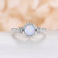 Celestial Moon White Opal Rose Gold Halo Engagement Ring