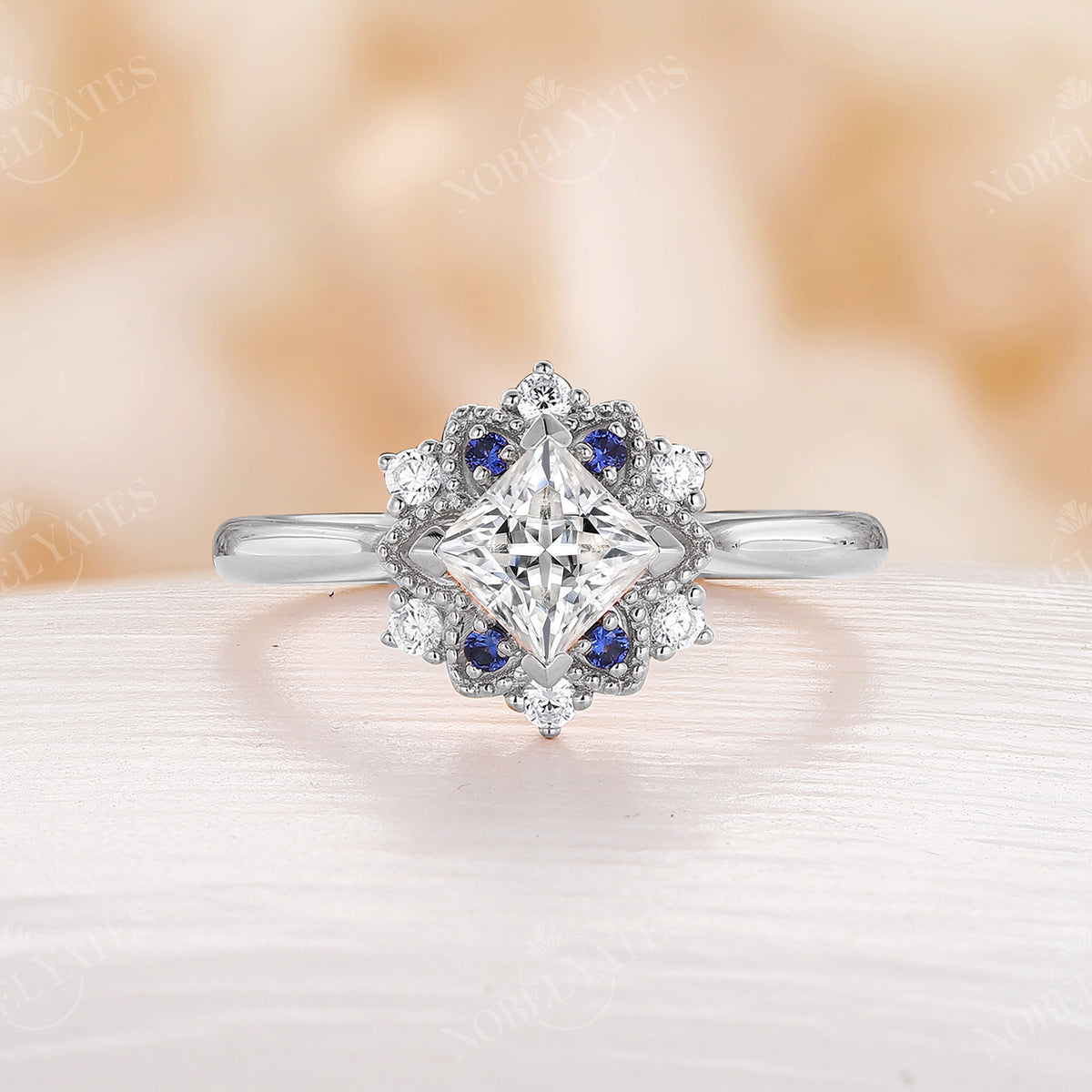 Vintage Princess Cut Moissanite Christmas SnowFlake Engagement Ring Rose Gold