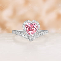 Halo Padparadscha Heart Shape Engagement Ring Rose Gold