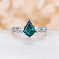 Kite Cut Lab Emerald Milgrain Engagement Ring Rose Gold