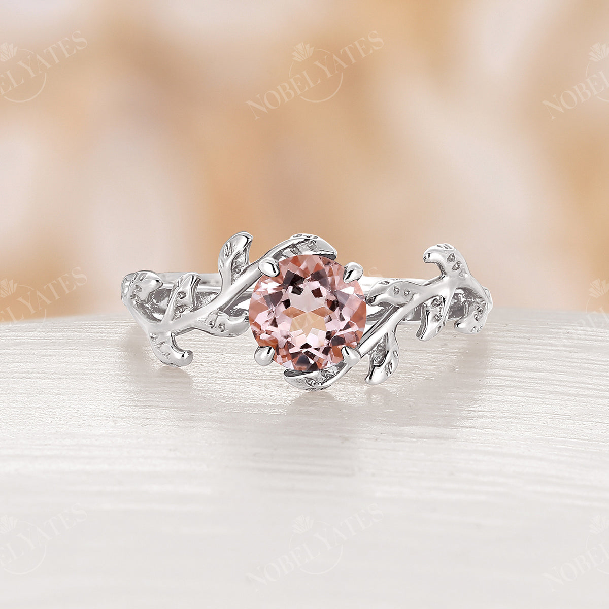Nature Inspired Pink Morganite Rose Gold Branch Leaf Engagement Ring