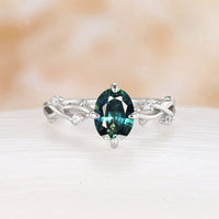 Nature Inspired Branch Oval Teal Sapphire Engagement Ring Yellow Gold Twist