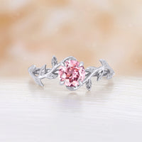 Round Alexandrite Leaf Design Solitaire Engagement Ring Rose Gold