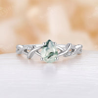 Pear Cut Moss Agate Vintage Twist Engagement Ring Rose Gold