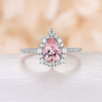 Pear Orange Pink Morganite Vintage Halo Engagement Ring Rose Gold
