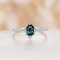 Blue Green Sapphire Vintage Filigree Milgrain Engagement Ring Rose Gold