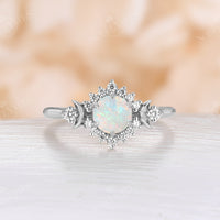 Celestial Moon White Opal Rose Gold Halo Engagement Ring