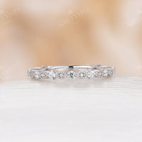 Milgrain Dainty Princess Diamond Wedding Band Half Eternity