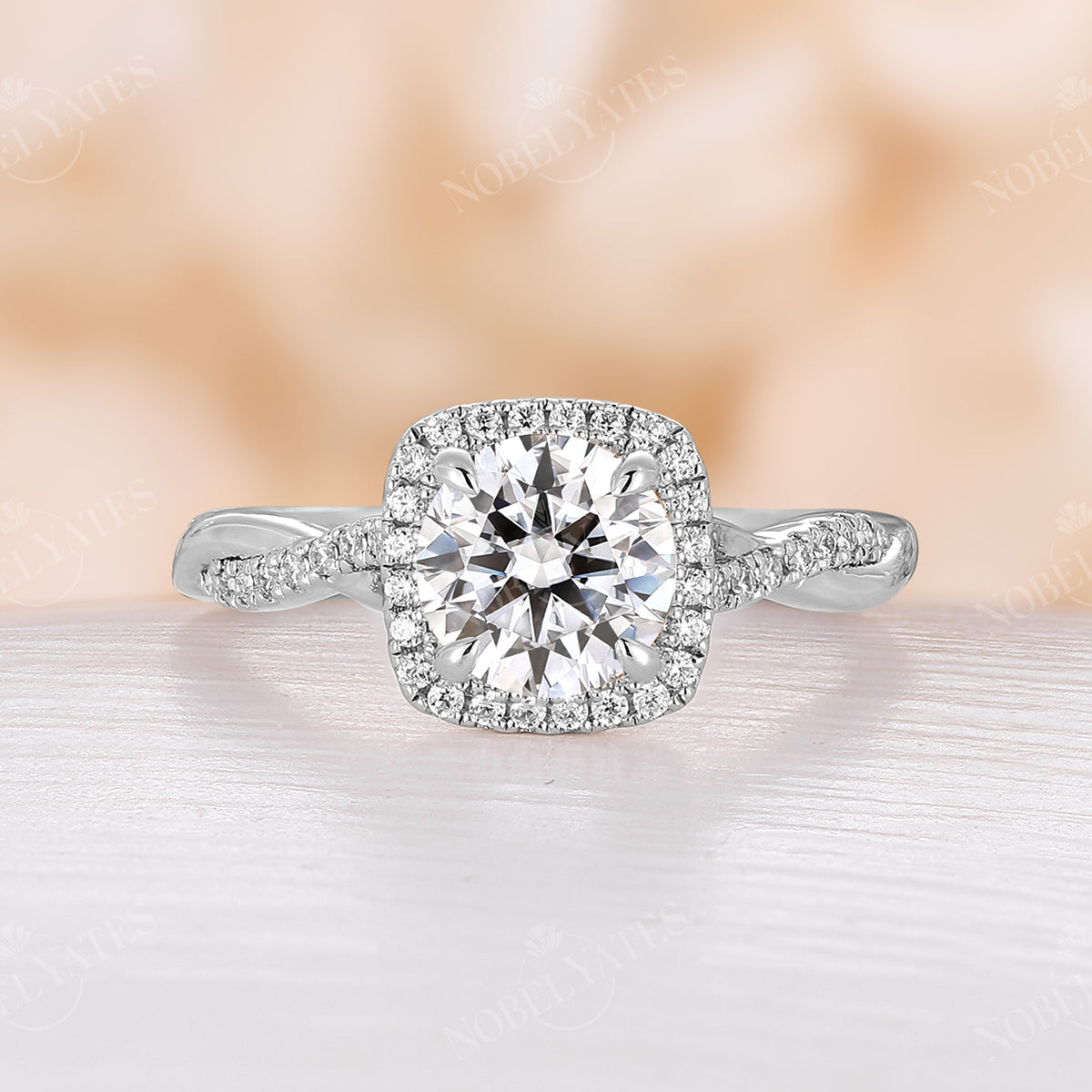 Vintage Round Moissanite Halo&Twist Engagement Ring Rose Gold