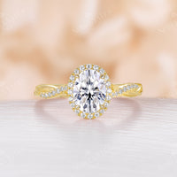 Vintage Oval Moissanite Halo&Twist Engagement Ring Rose Gold