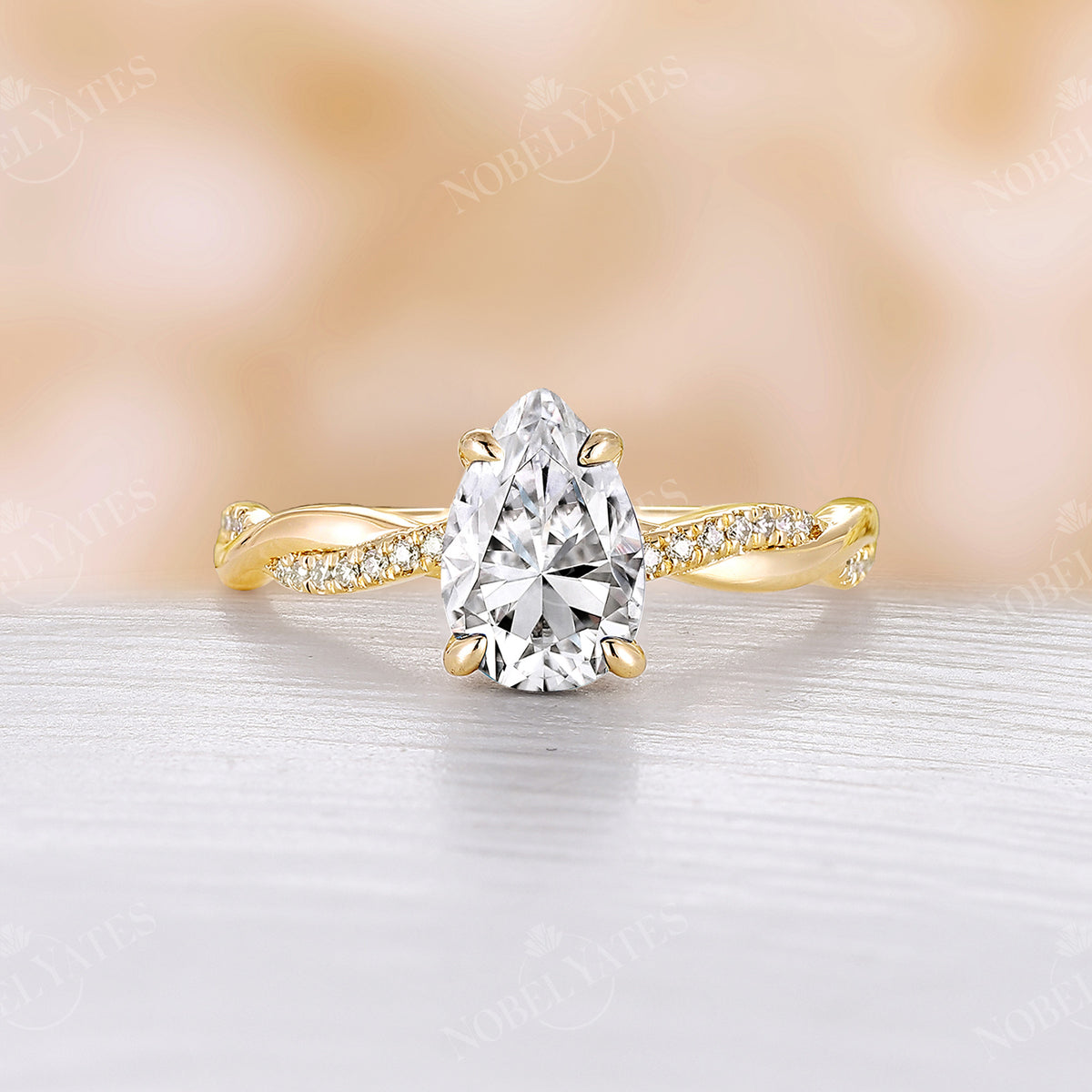 Vintage Pear Lab Alexandrite Rose Gold Twist Engagement Ring
