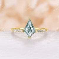 Kite Cut Moss Agate Engagement Ring Diamond Pave Rose Gold