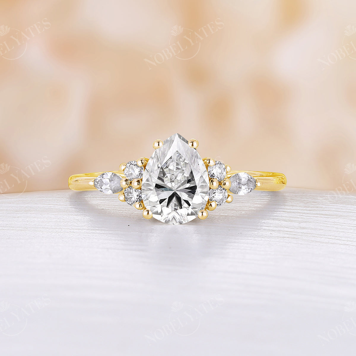 Pear Moissanite Cluster Engagement Ring Rose Gold