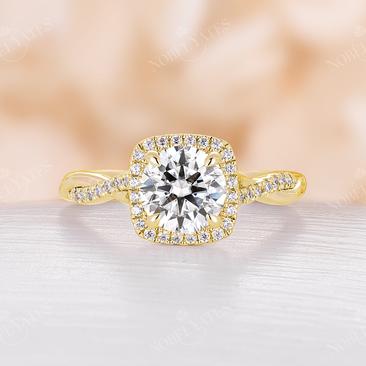 Vintage Round Moissanite Halo&Twist Engagement Ring Rose Gold