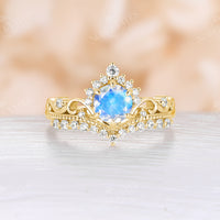 Moonstone Vintage Crown Rose Gold Milgrain Engagement Ring