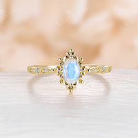 Oval Moss Agate Rose Gold Vintage Filigree Engagement Ring