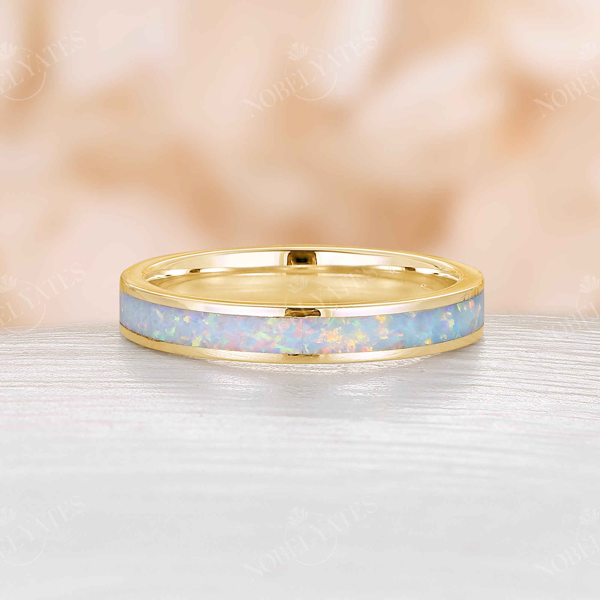 Lab Opal Wedding Band | 3mm Rose Gold Eternity Ring – Nobel Yates