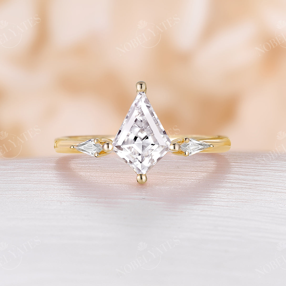 Kite cut Moissante Three Stone Engagement Ring Rose Gold