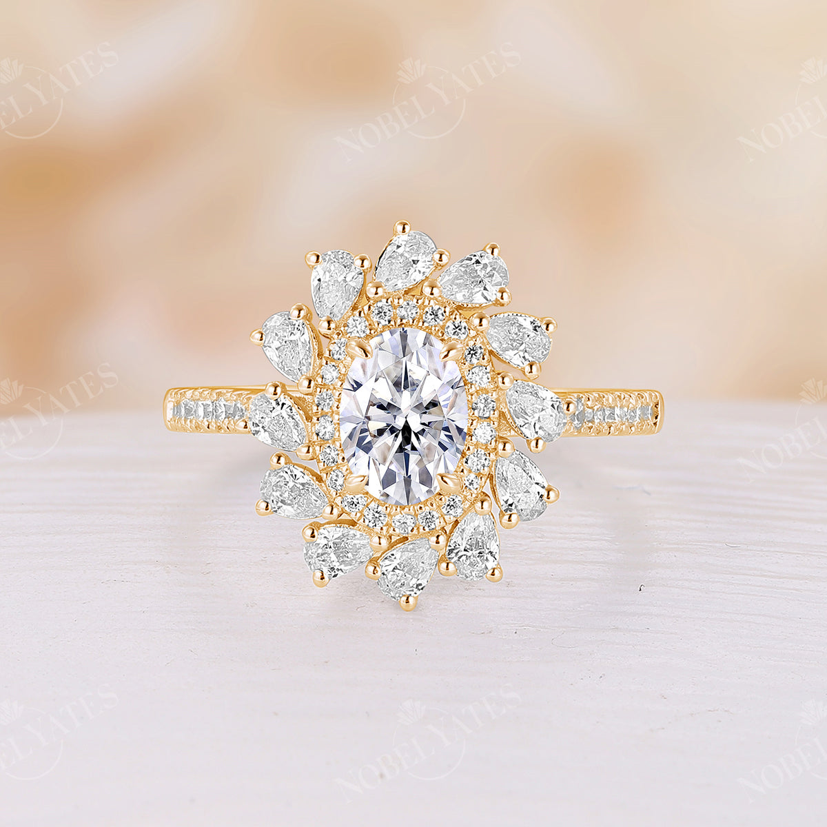 Oval Shape Moissanite Rose Gold Double Halo Engagement Ring