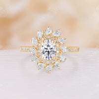 Oval Shape Moissanite Rose Gold Double Halo Engagement Ring