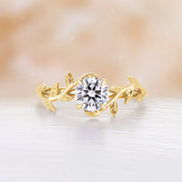 Solitaire Moissanite Engagement Ring Leaf Design Rose Gold