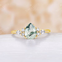 Pear Moss Agate Rose Gold Cluster Moissanite Engagement Ring