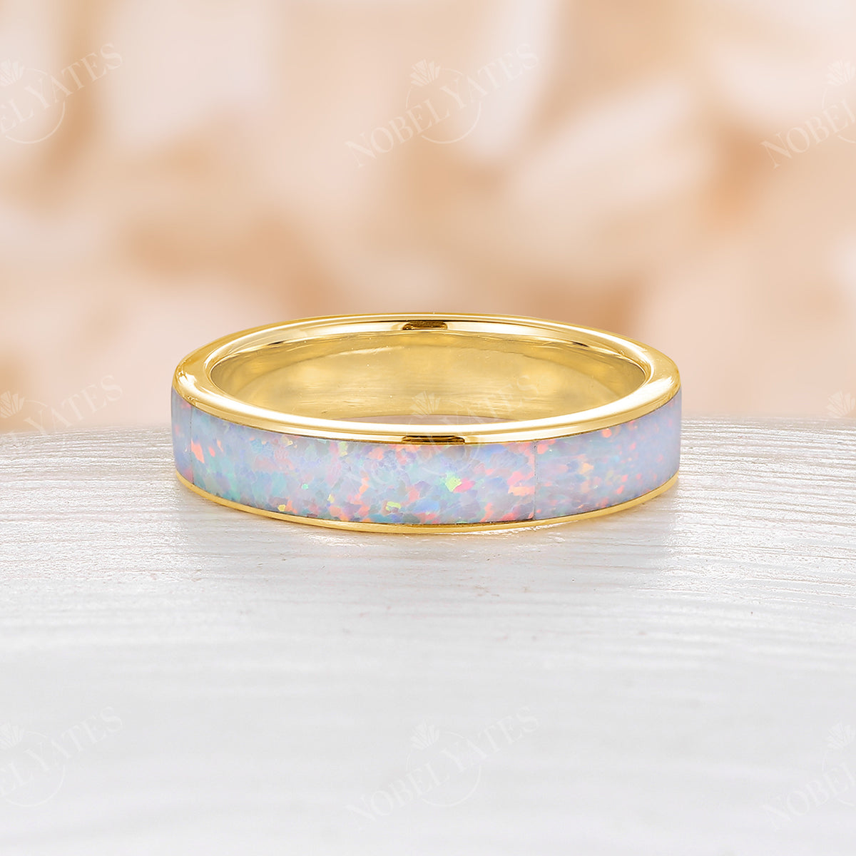 4mm Vintage Lab Opal Rose Gold Full Eternity Wedding Band