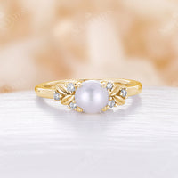Leaf Style Akoya Pearl Engagement Ring Side Stones