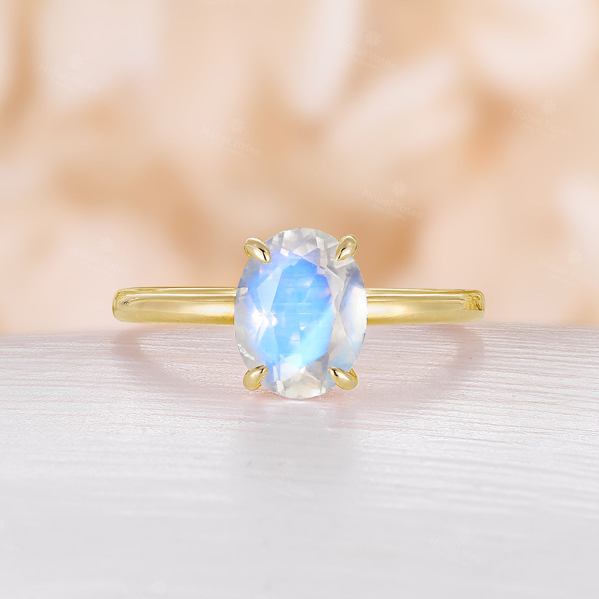 Classic Solitaire Oval White Opal Engagement Ring Rose Gold