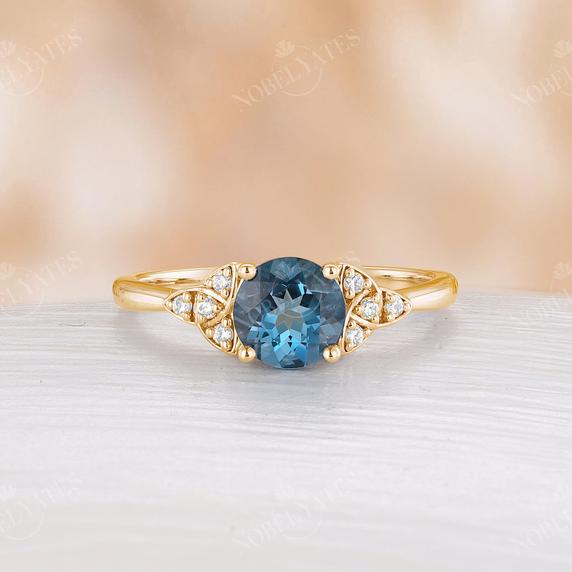 14K Solid Rose Gold Emerald Cut London outlet Blue Topaz Celtic Ring Celtic Engagement Ring Blue Topaz Promise Wedding Ring