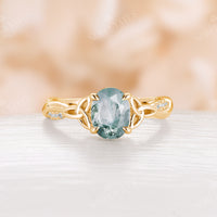 Moss Agate Oval Twist Pave Rose Gold Celtic Engagement Ring