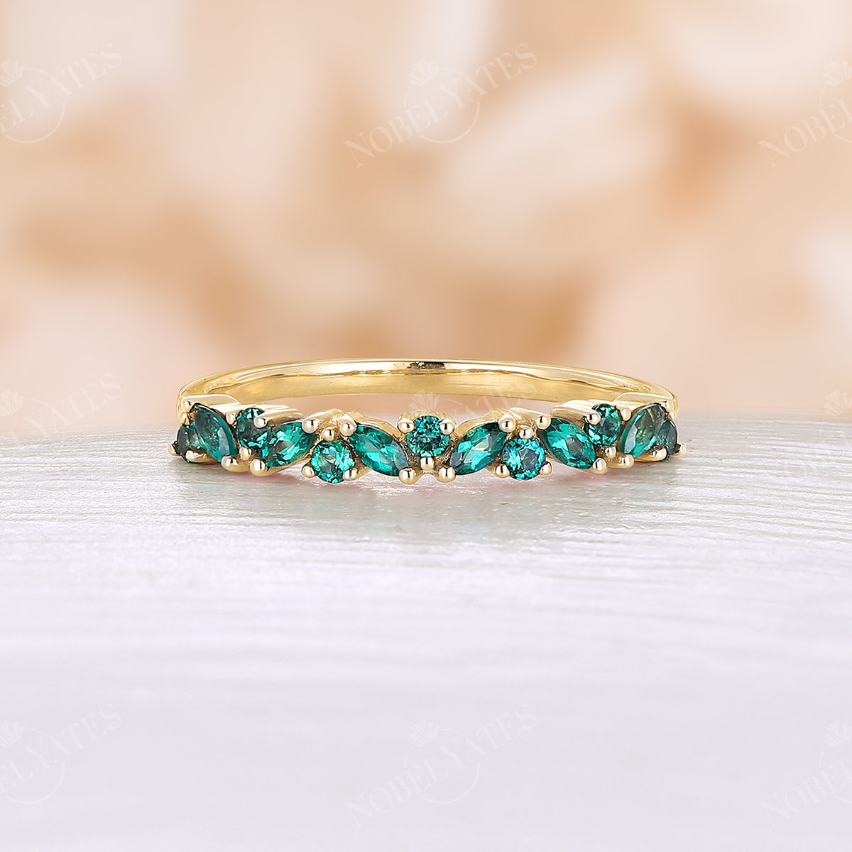 Antique Marquise Cut Lab Emerald Cluster Wedding Band Rose Gold