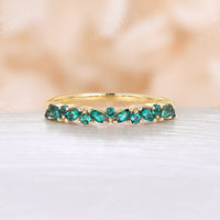 Antique Marquise Cut Lab Emerald Cluster Wedding Band Rose Gold