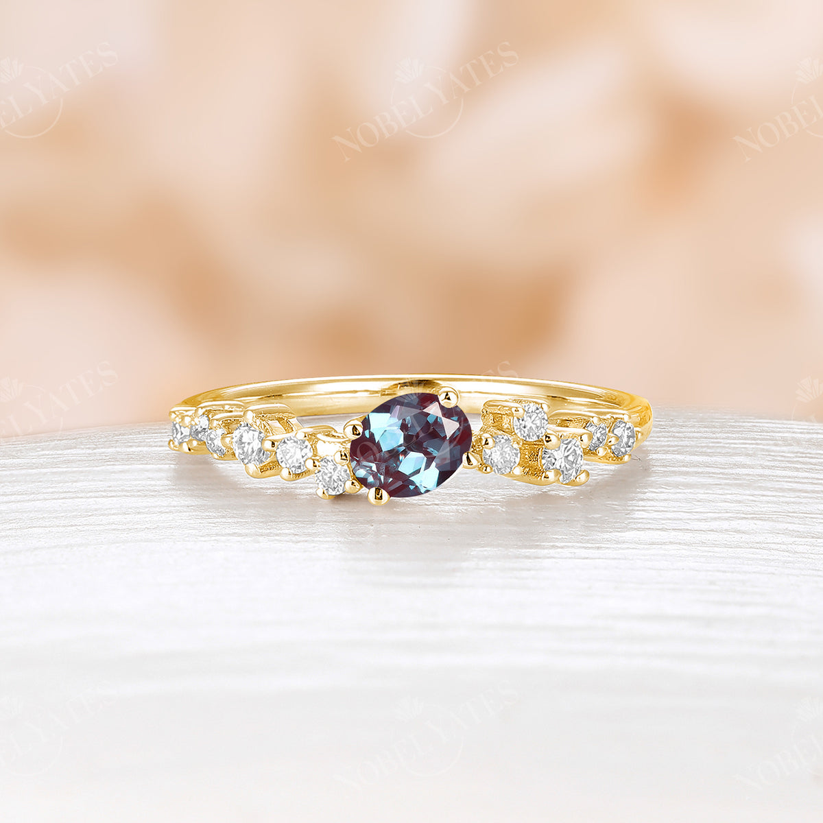 Lab Alexandrite Vintage Oval Engagement Ring Rose Gold