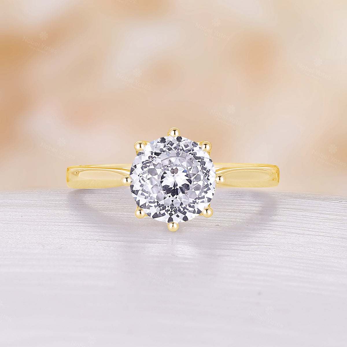 Unique Portuguese cut Round Shape Moissanite Solitaire Engagement Ring