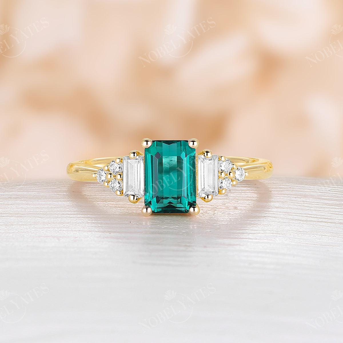 Emerald cut Lab Emerald Cluster Diamond Engagement Ring Rose Gold