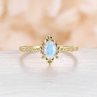 Vintage Oval Cut Moonstone Rose Gold Milgrain Engagement Ring