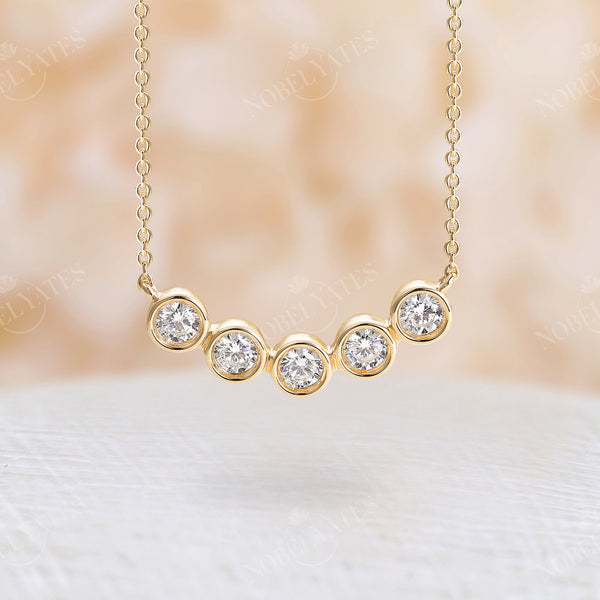 Bezel Round Moissanite Daily Necklace Rose Gold