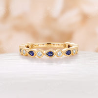 Lab Sapphire Milgrain 3/4 Eternity Vintage Wedding Band