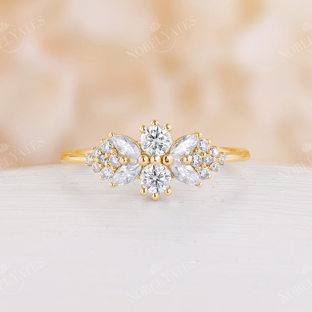 Unique Moissanite Engagement Ring Side Stone Rose Gold